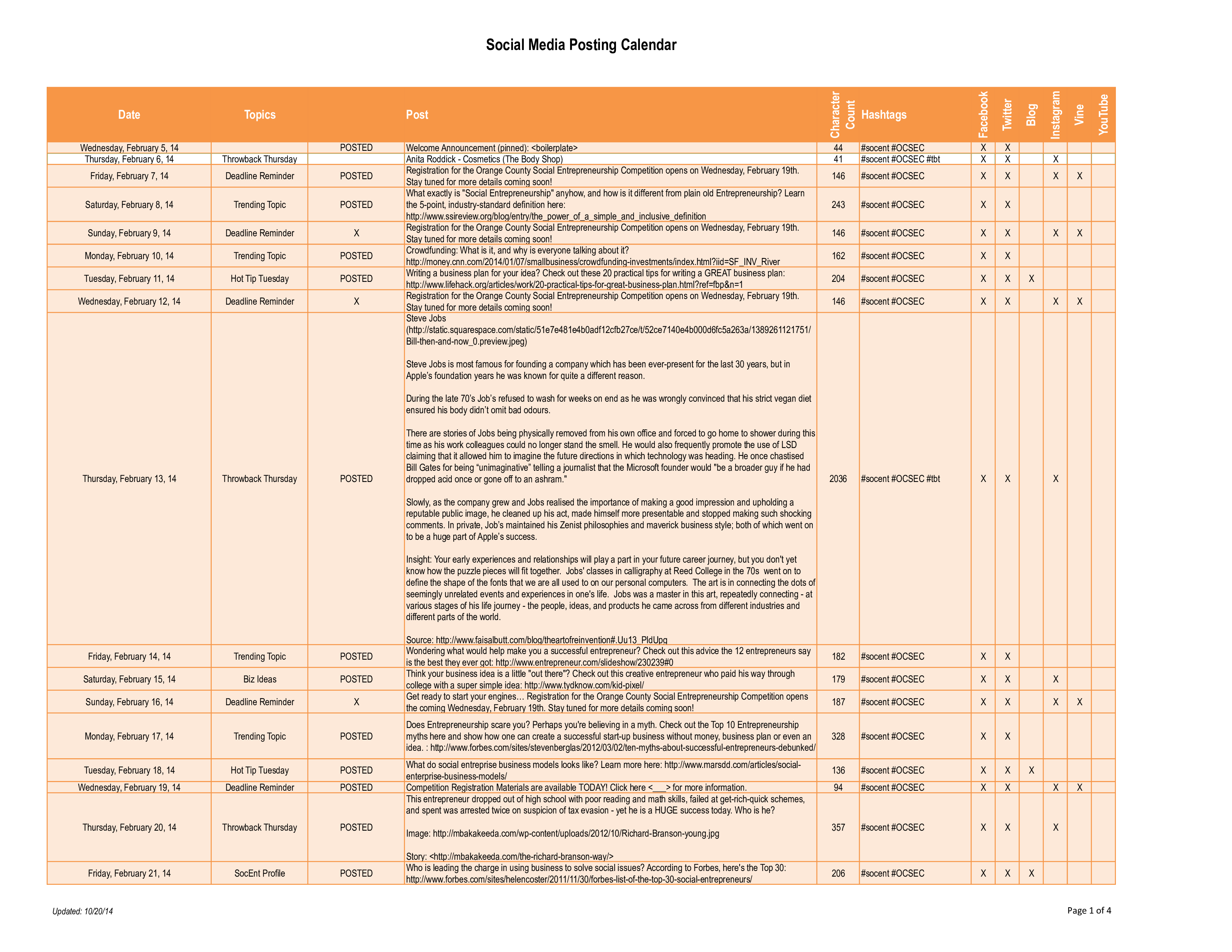 Social Media Posting Calendar 模板