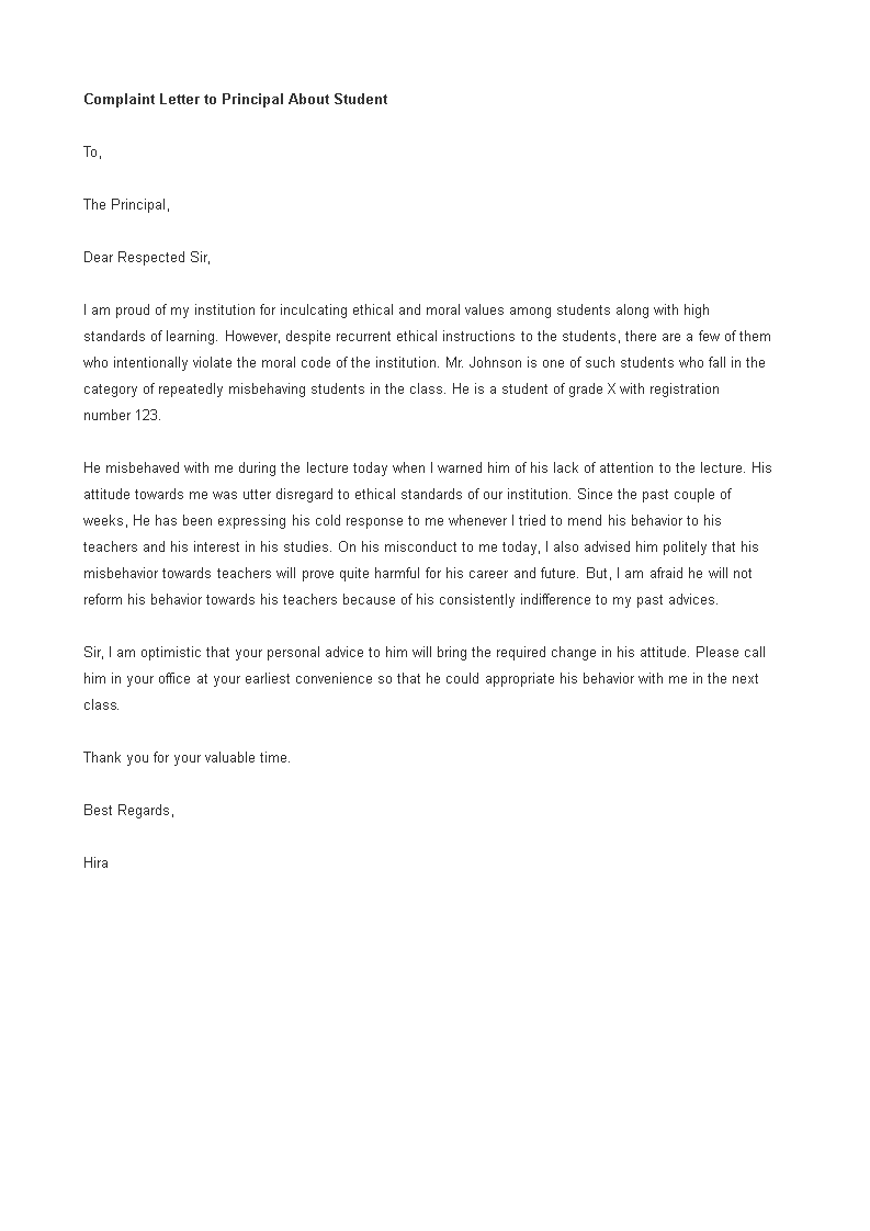 Complaint Letter to Principal About Student main image
