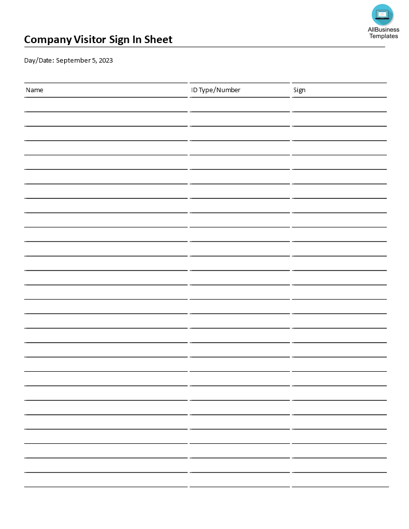 company visitor sign in sheet 3 columns template