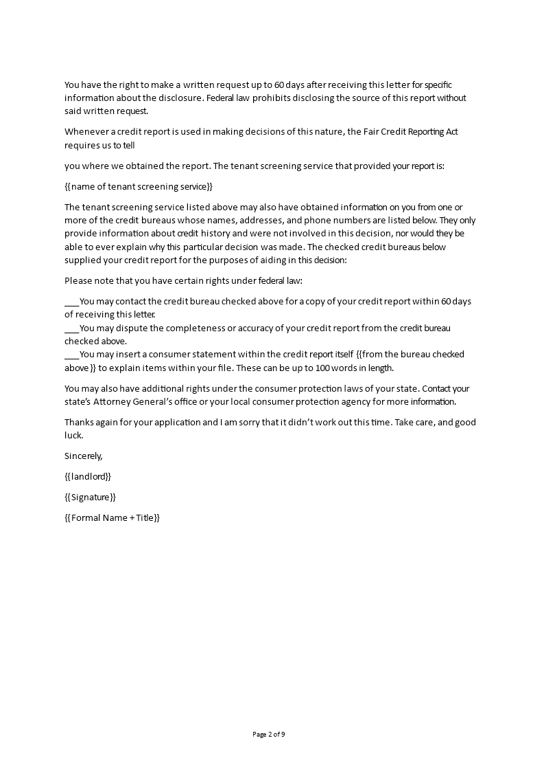 Rental Rejection Letter Templates at