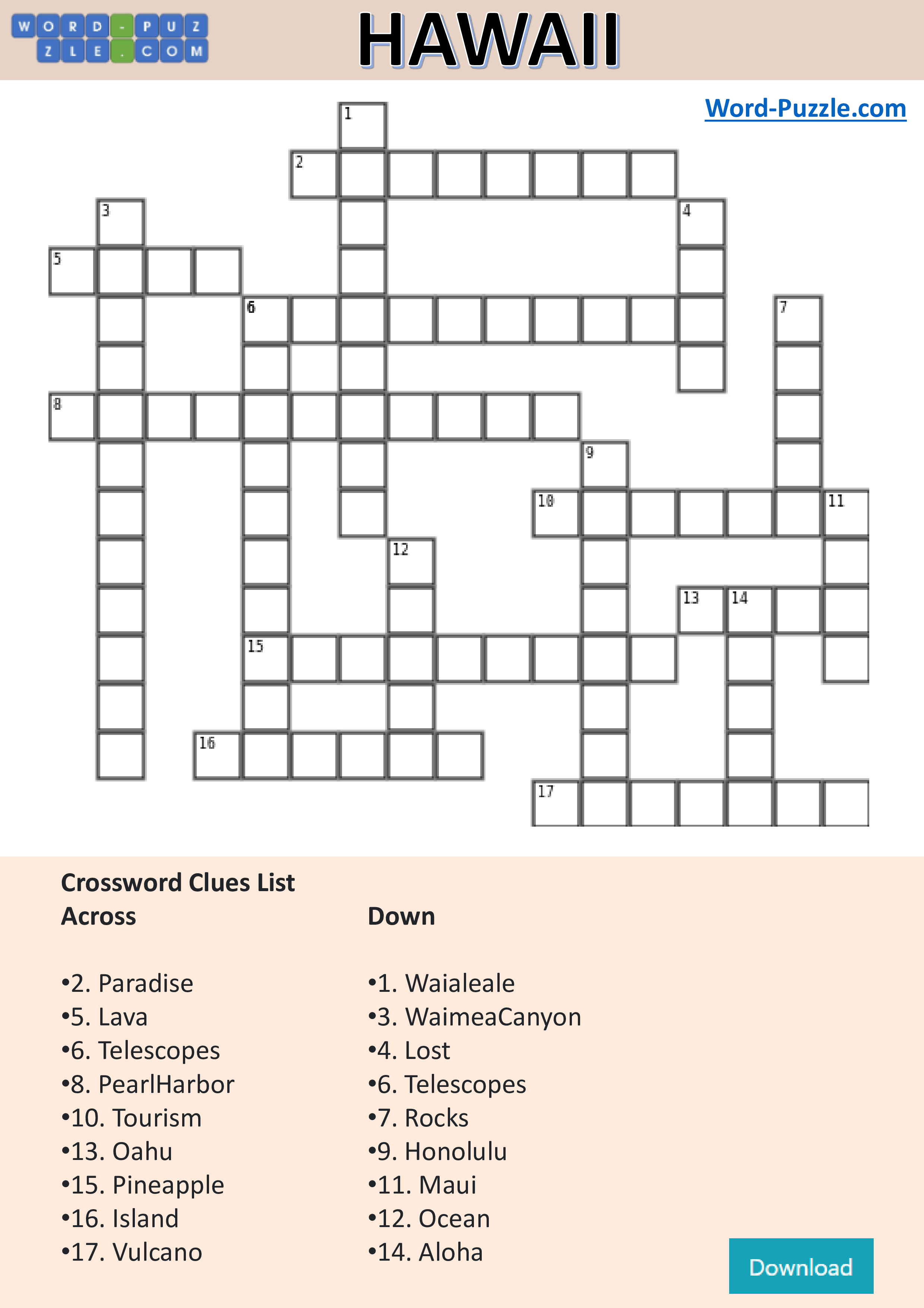 hawaii crossword puzzle modèles