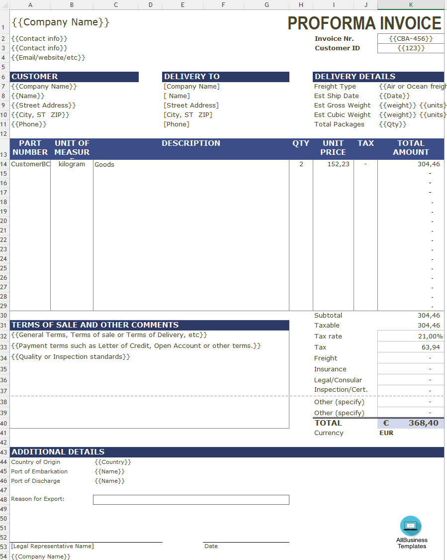 Gratis Proforma Invoice Template