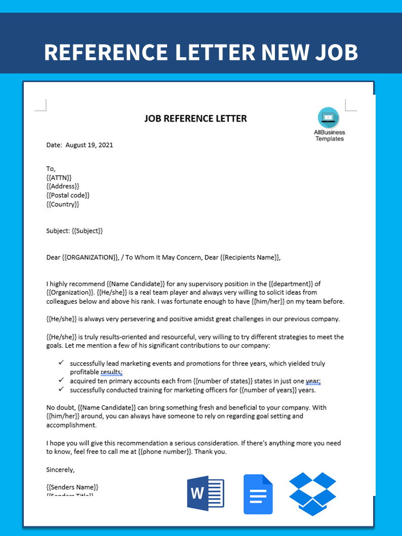 Marketing Job Reference Letter main image