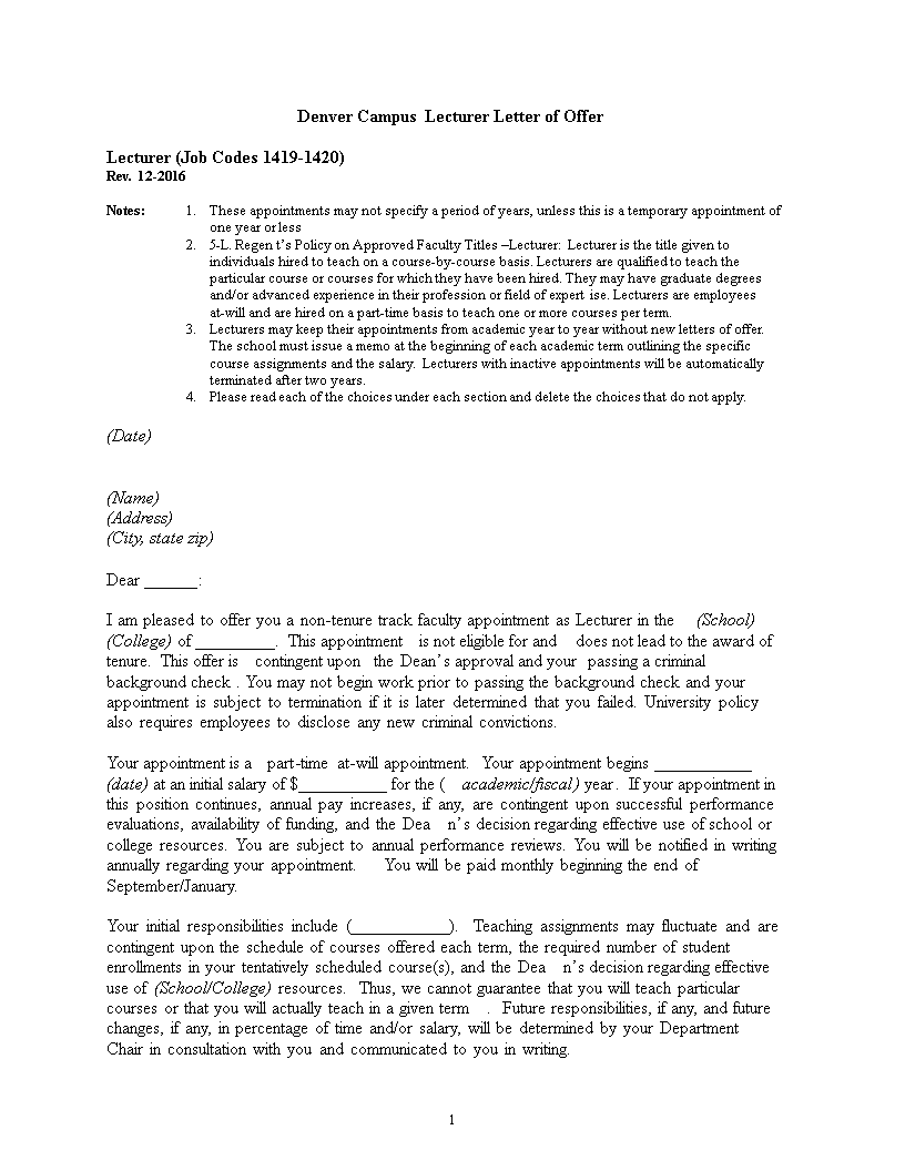 lecturerofferletter template