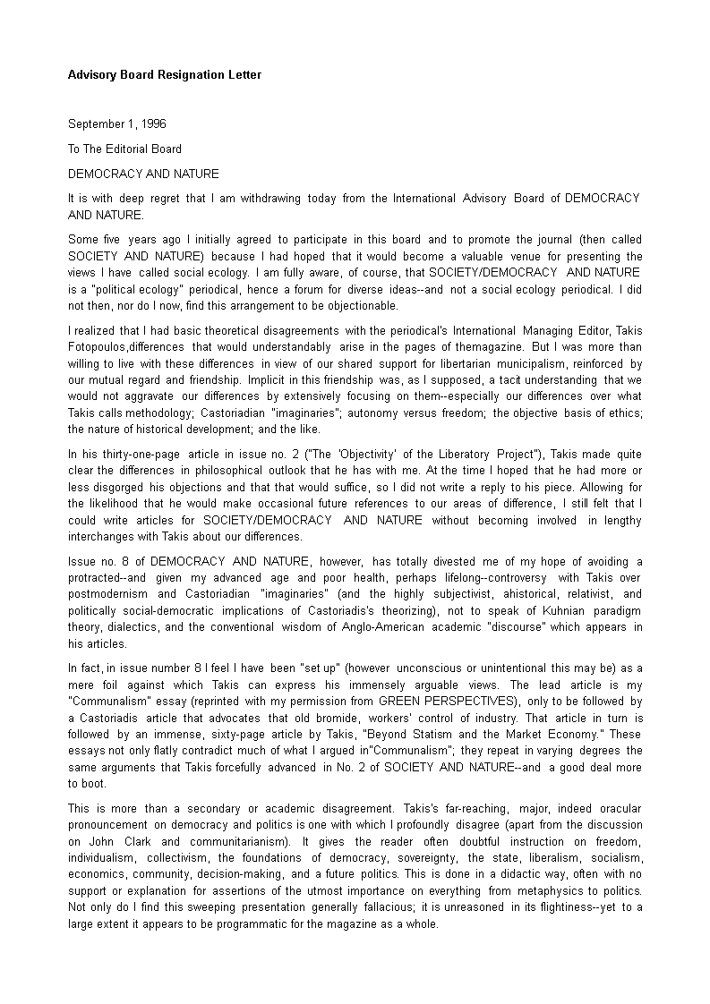 advisory board resignation letter Hauptschablonenbild
