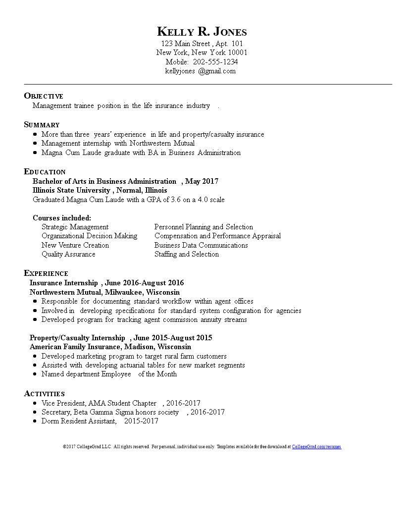 business administrative resume sample template