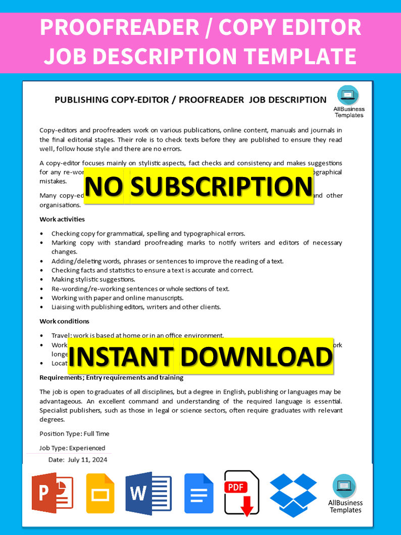 Proofreader Job Description 模板