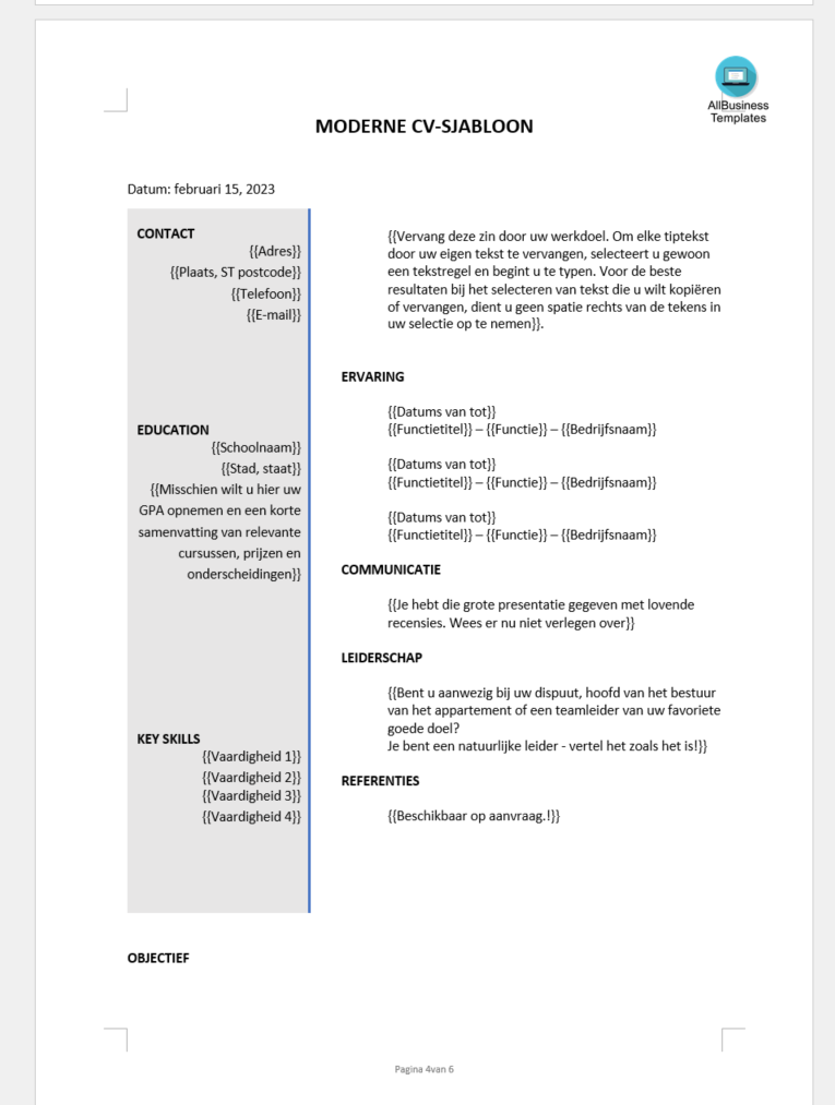 moderne cv template template