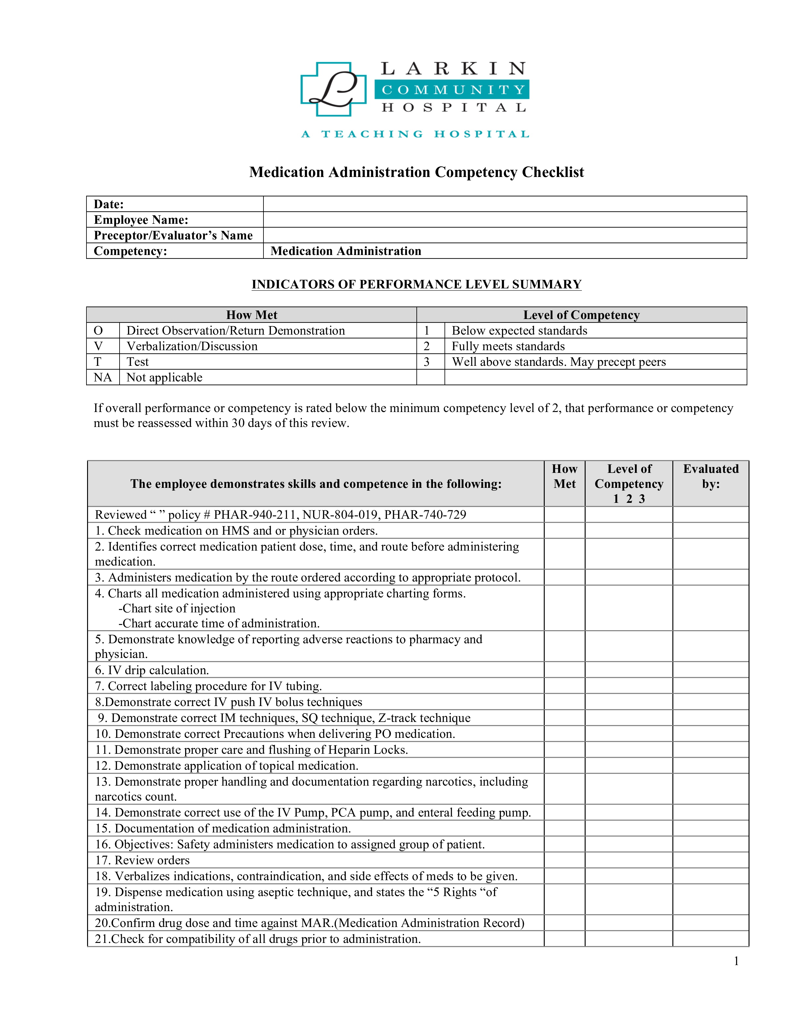 Medication Competency Checklist main image