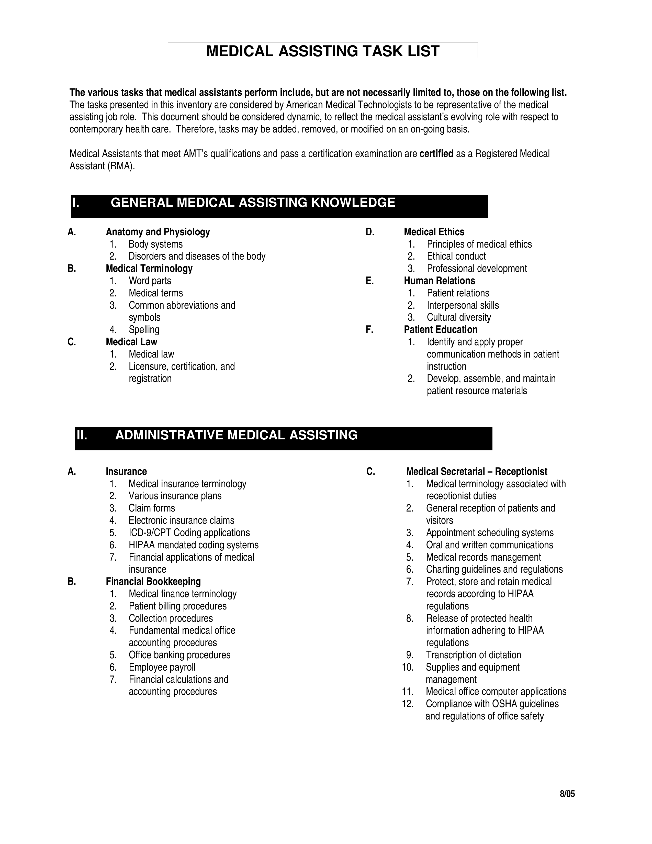 medical assistant task list modèles