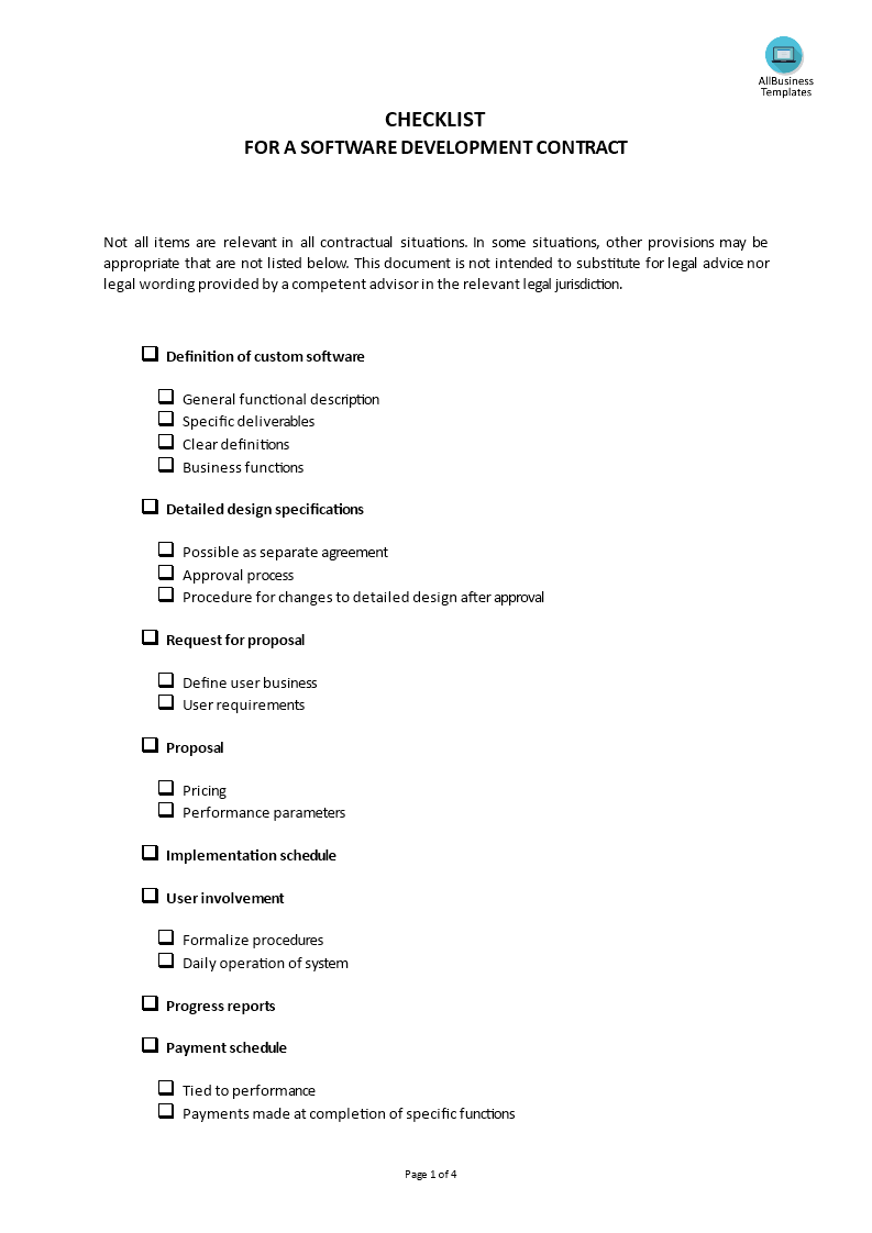 checklist software development contract Hauptschablonenbild