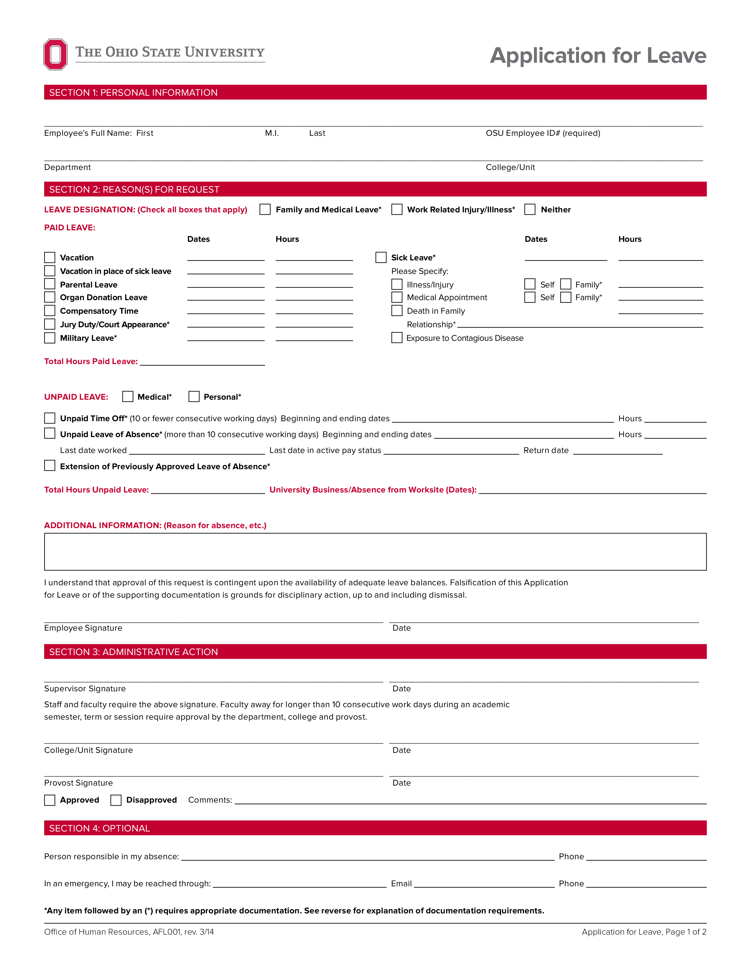 work leave application template