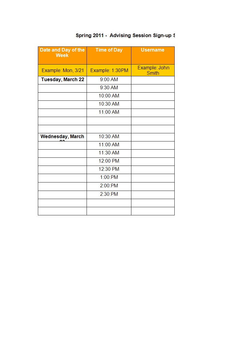 sign up sheet excel sheet xls Hauptschablonenbild