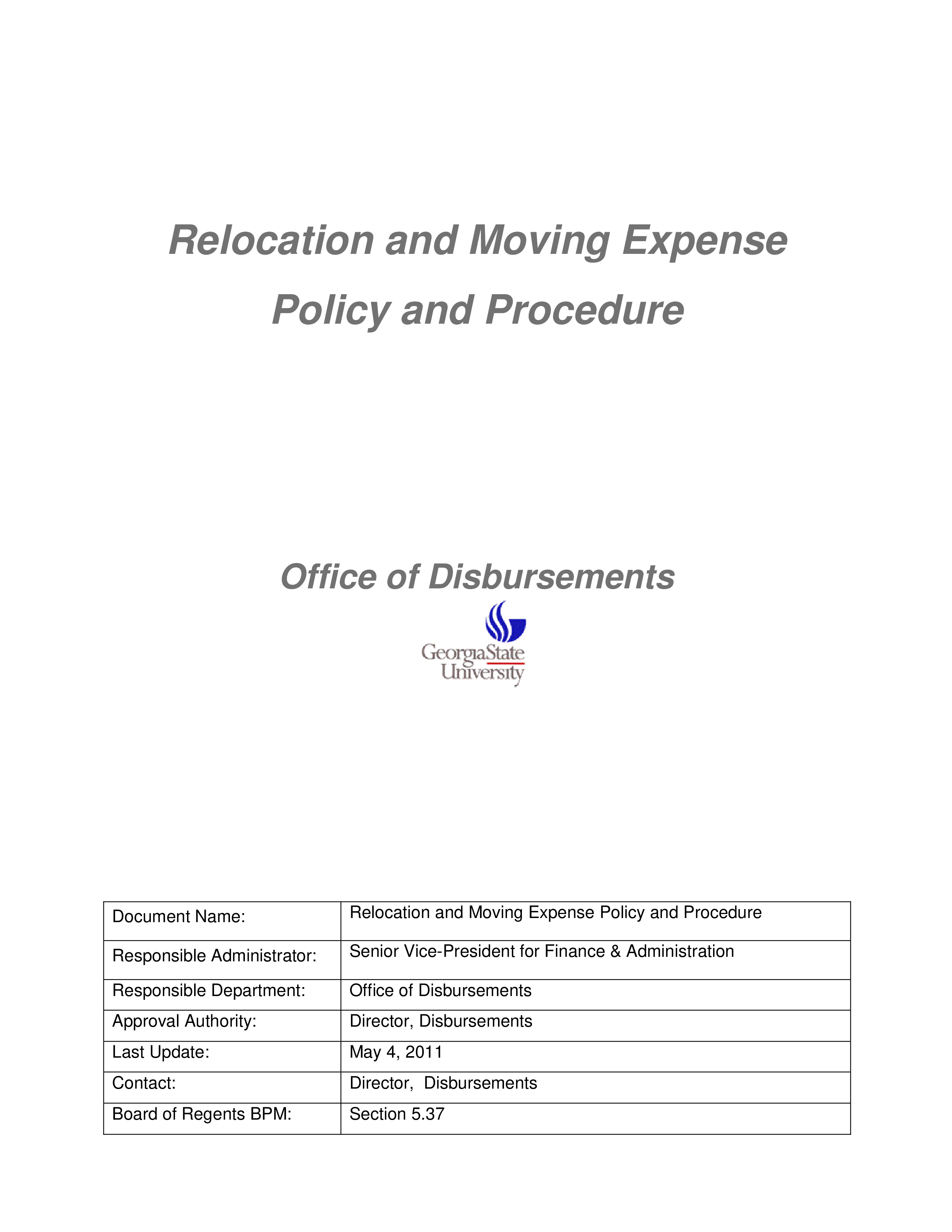 relocation and moving expense policy and procedure modèles