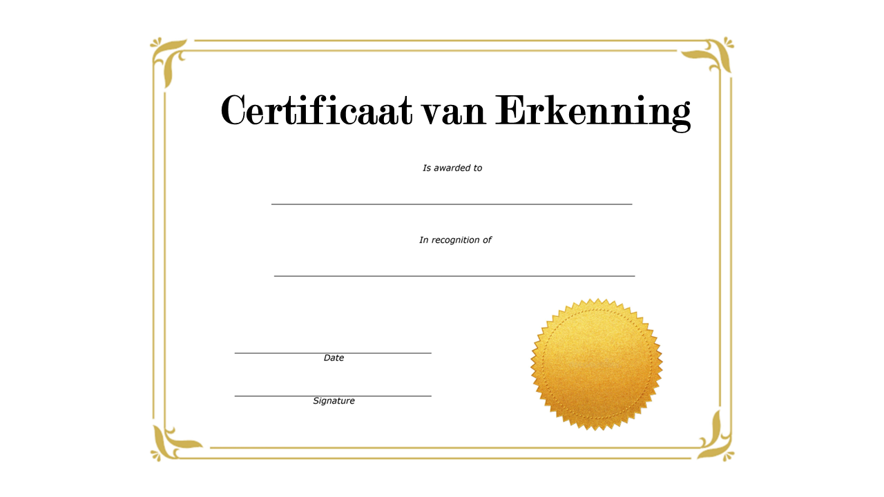 certificaat van erkenning voorbeeld afbeelding 