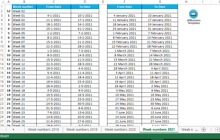 Week numbers 2021 main image