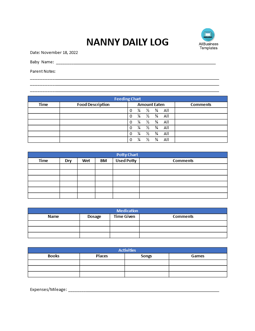 Nanny Daily Log 模板