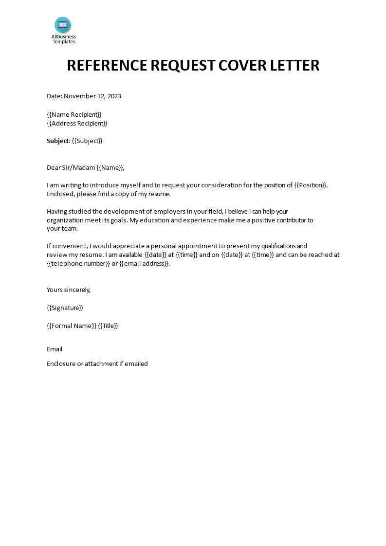 reference request cover letter modèles