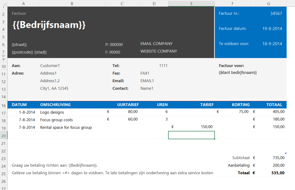 service factuur voorbeeld afbeelding 