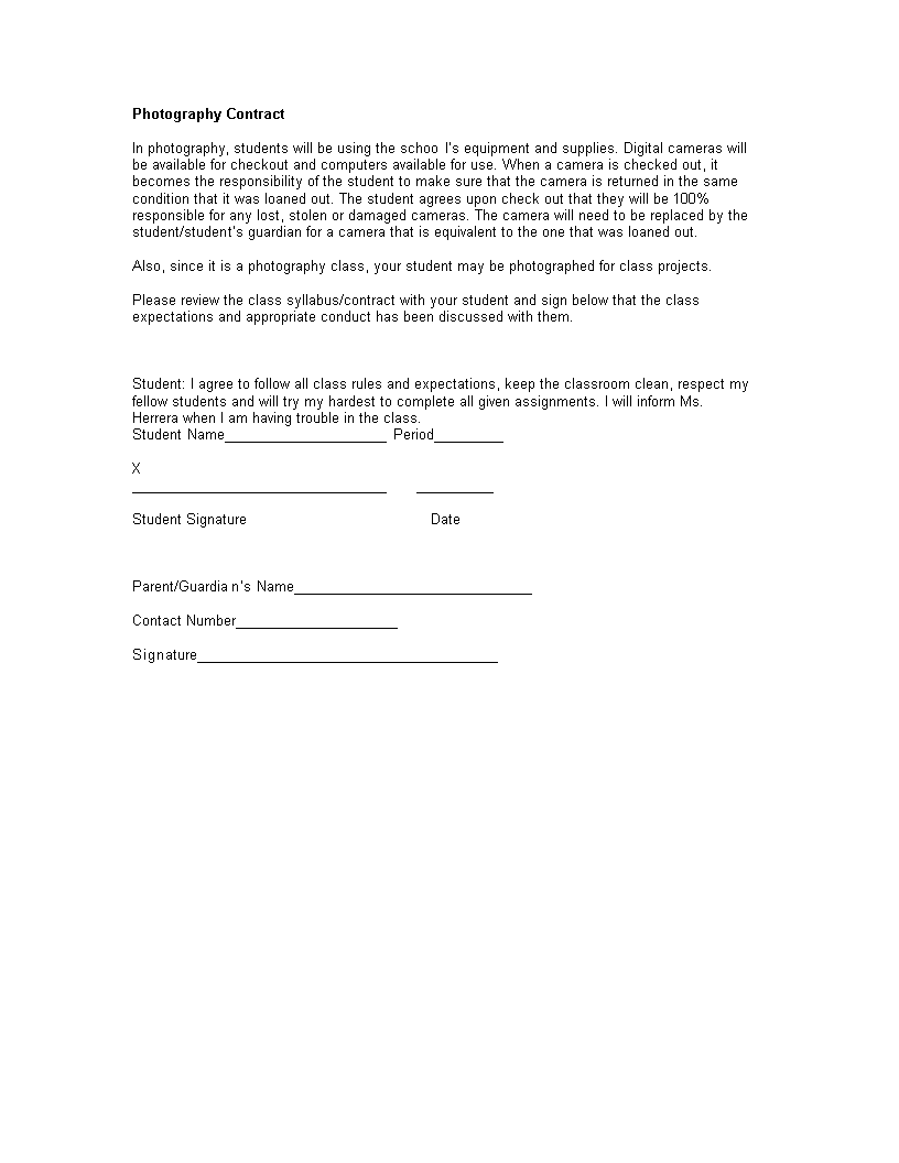 printable photography contract Hauptschablonenbild