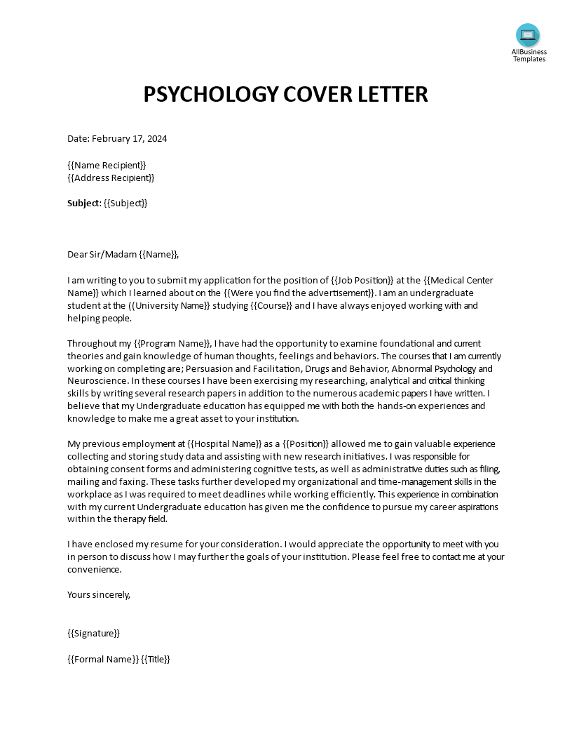 cover letter examples psychology internship