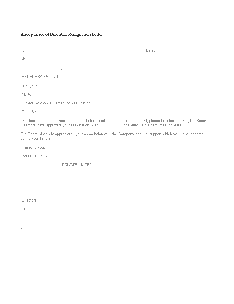 acceptance of director resignation letter template