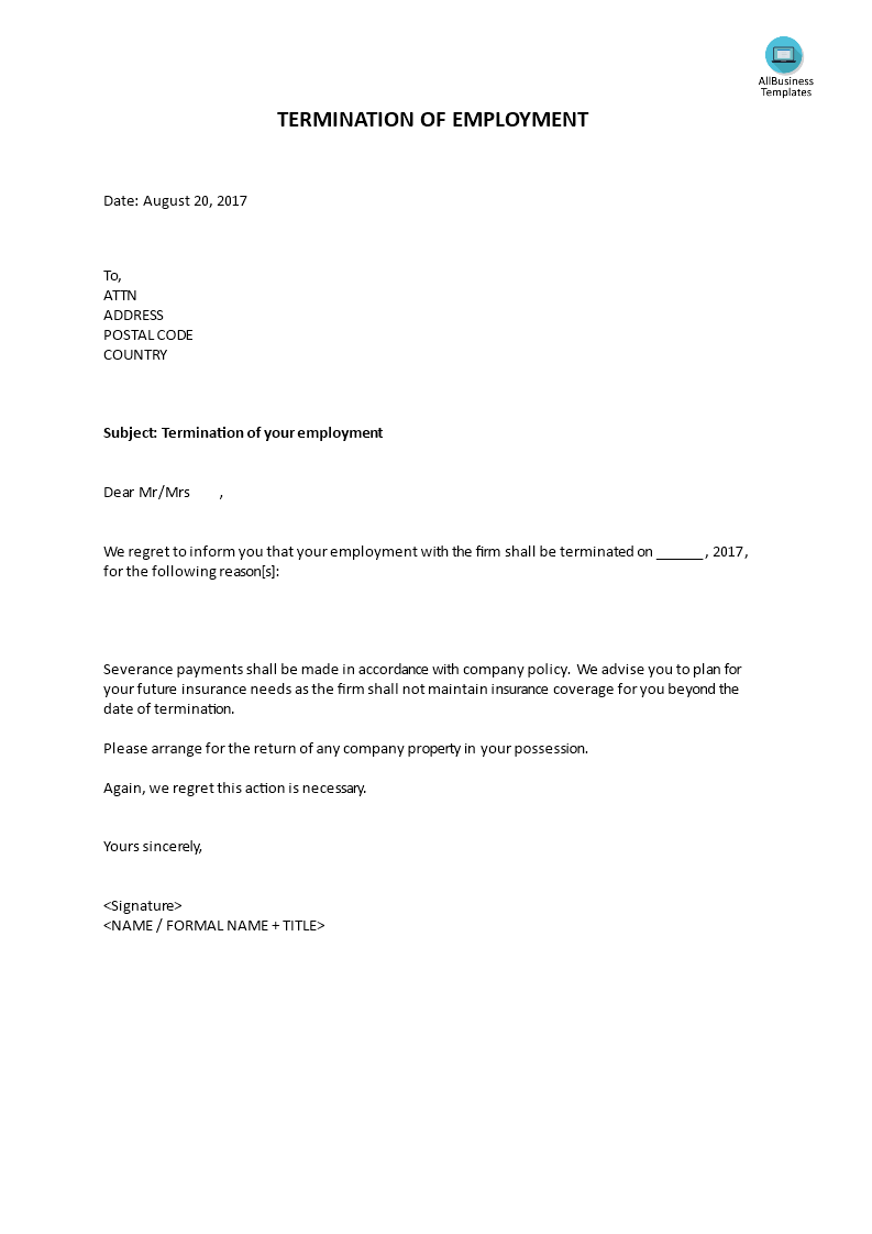 Termination Of Employment Letter By Employee from www.allbusinesstemplates.com