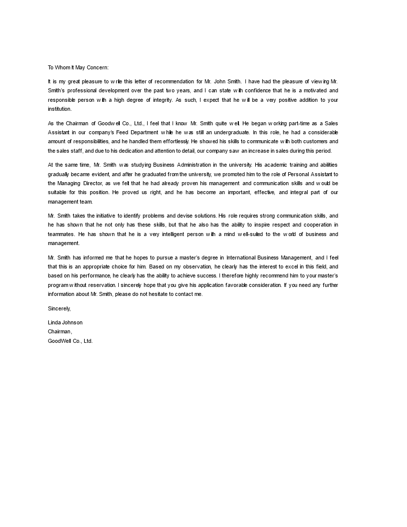 letter of recommendation for employment voorbeeld afbeelding 