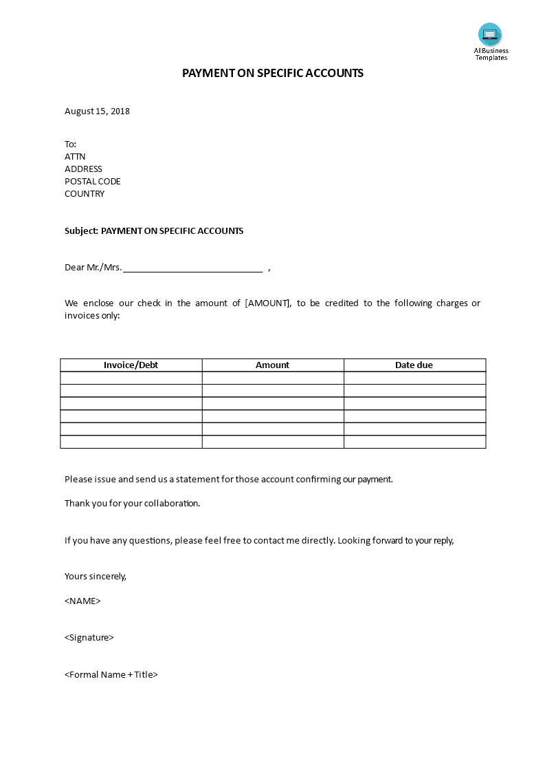 payment on specific accounts Hauptschablonenbild