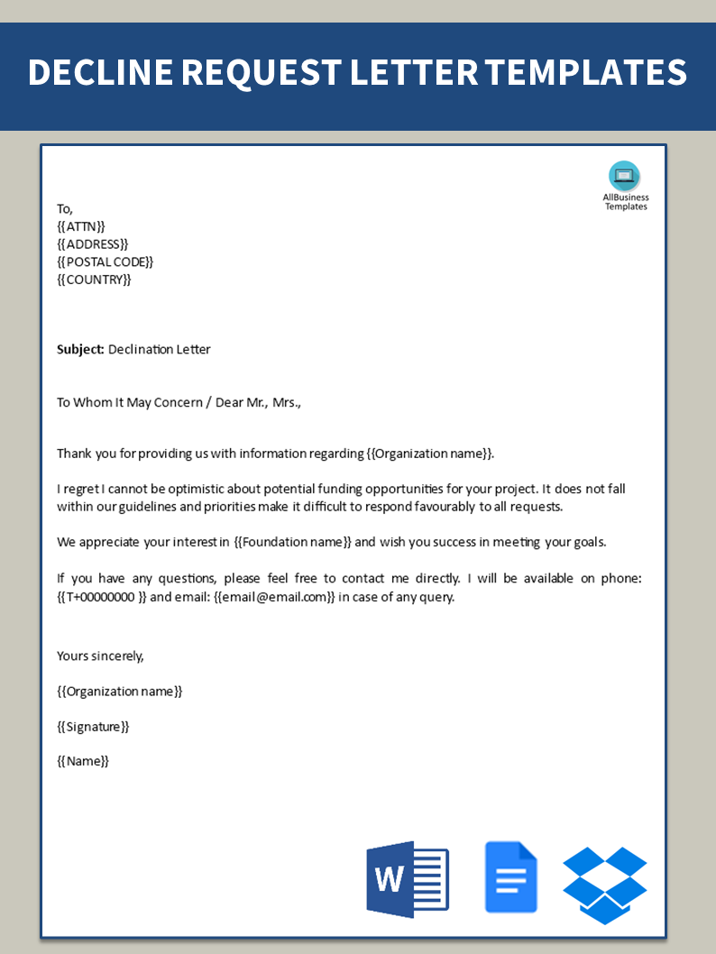 decline request letter template voorbeeld afbeelding 