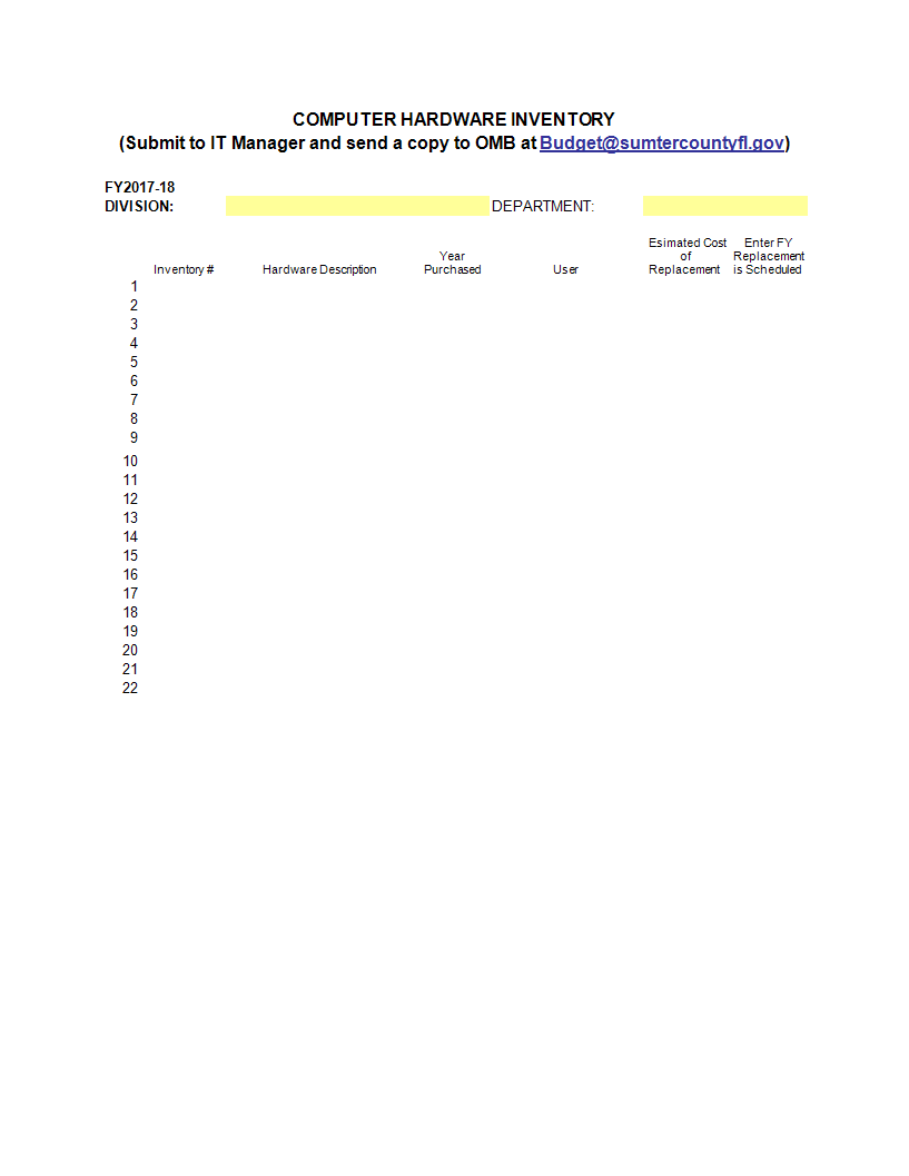 computer hardware inventory excel template