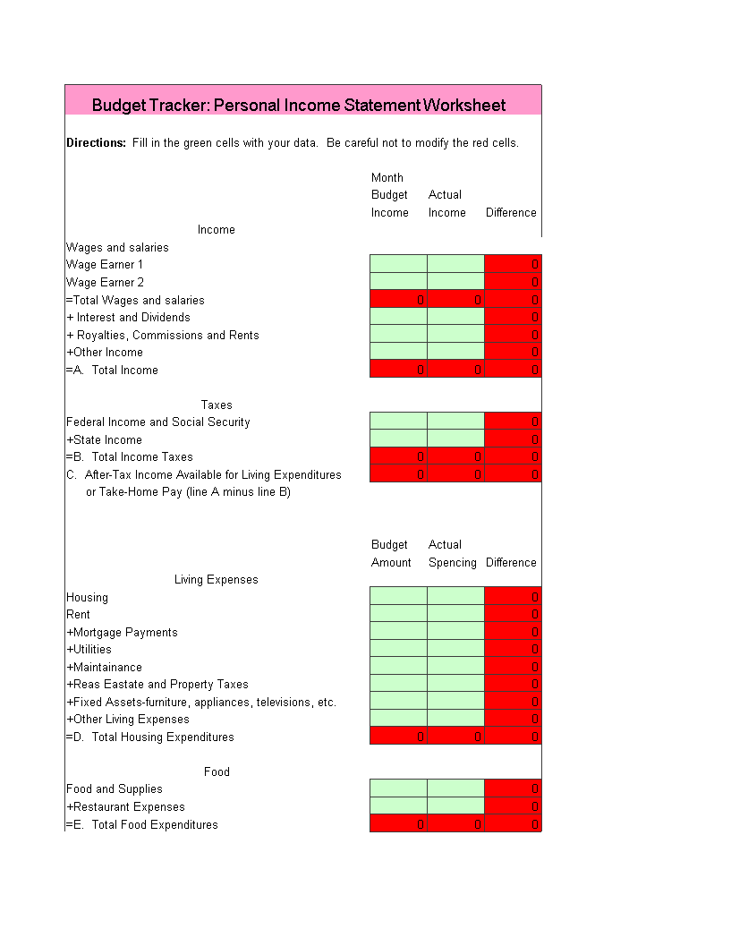 Personal Income Statement Excel Templates At Allbusinesstemplates
