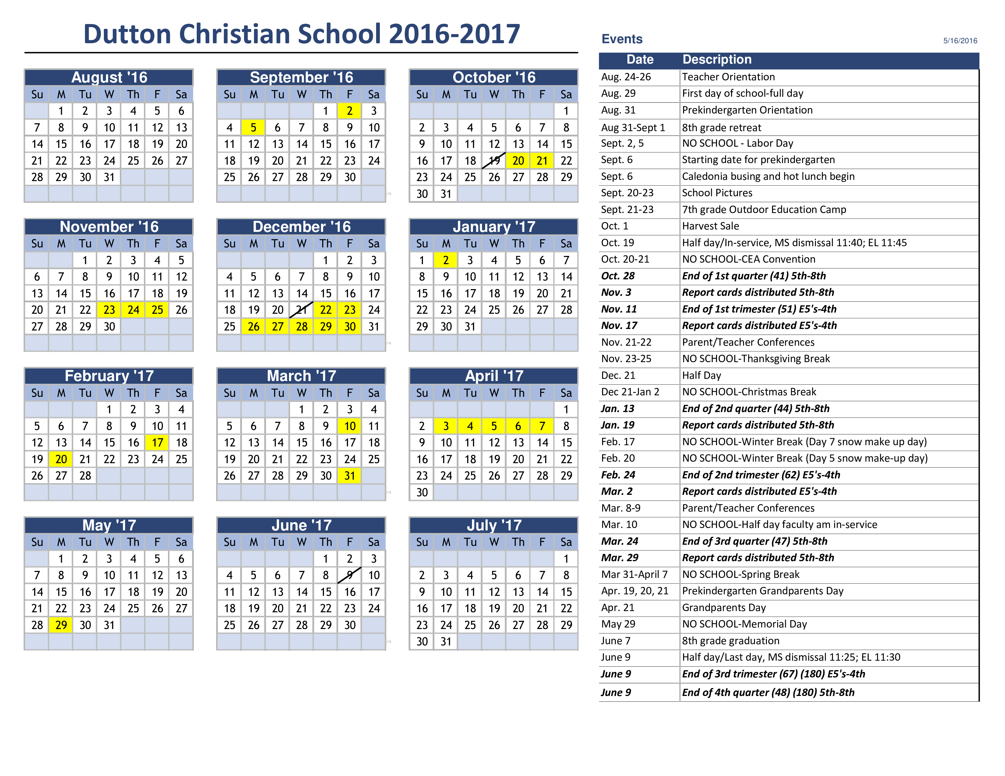 yearly event calendar Hauptschablonenbild