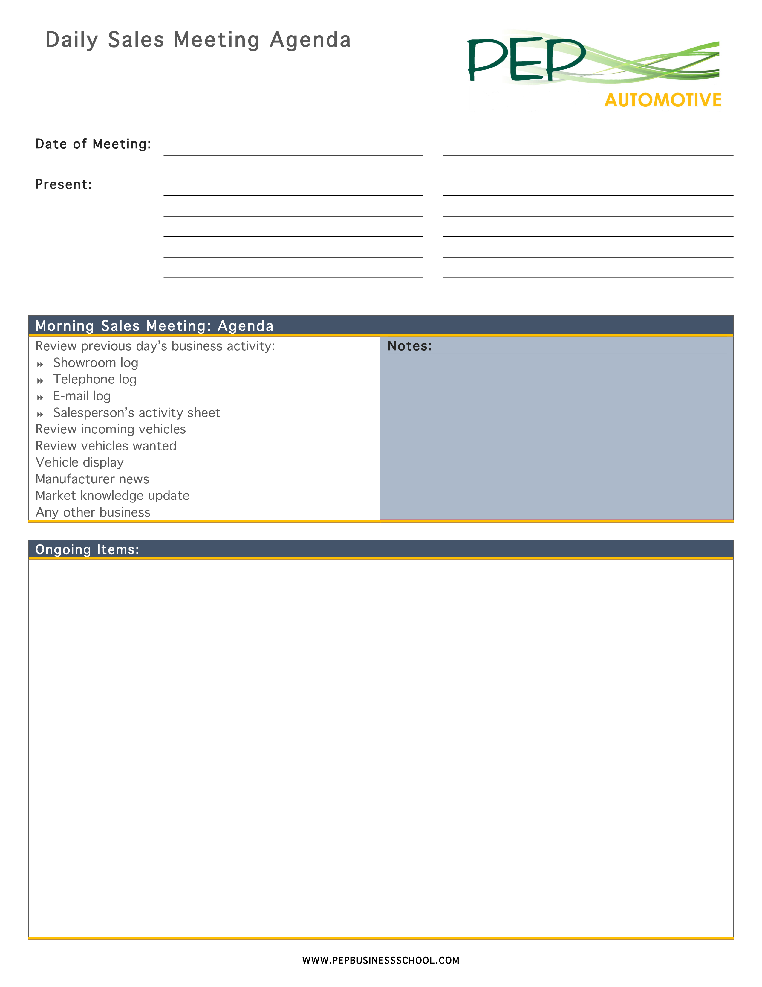 daily meeting agenda sample Hauptschablonenbild