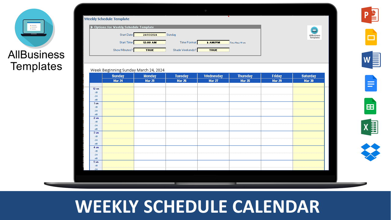 weekly schedule calendar excel template plantilla imagen principal