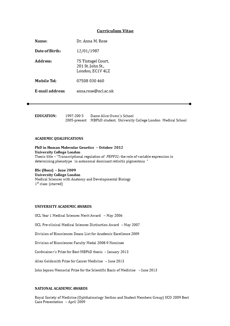 doctor curriculum vitae in word template