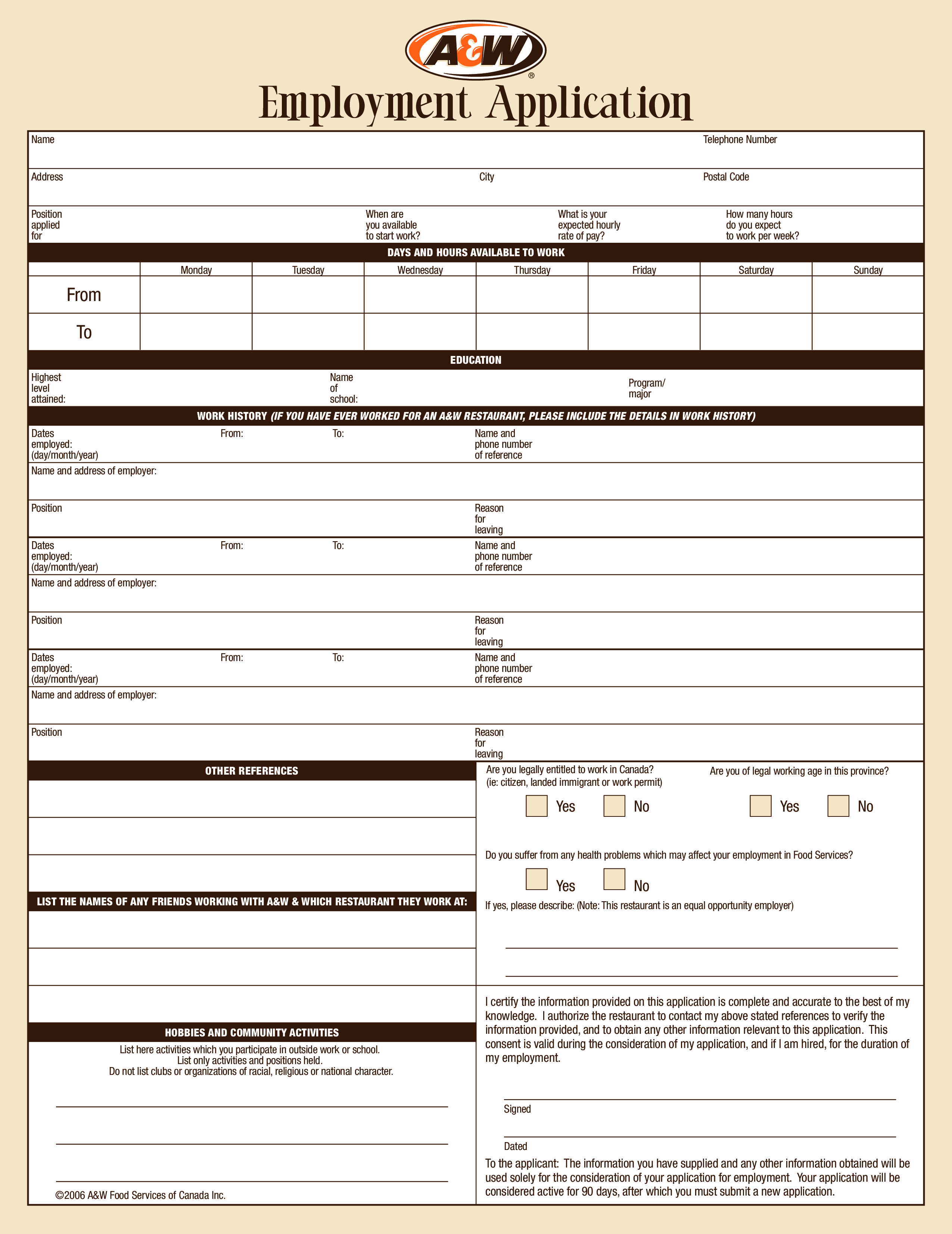 restaurant job application form sample modèles