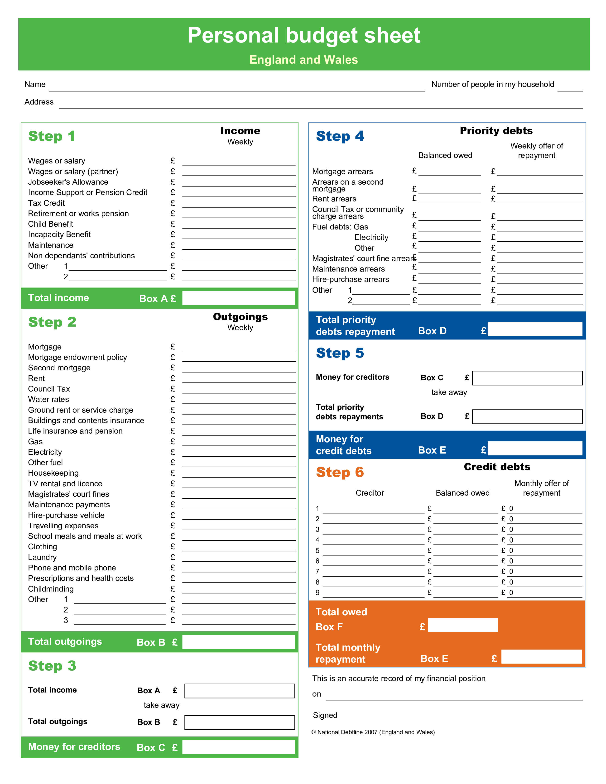 personal budget form template