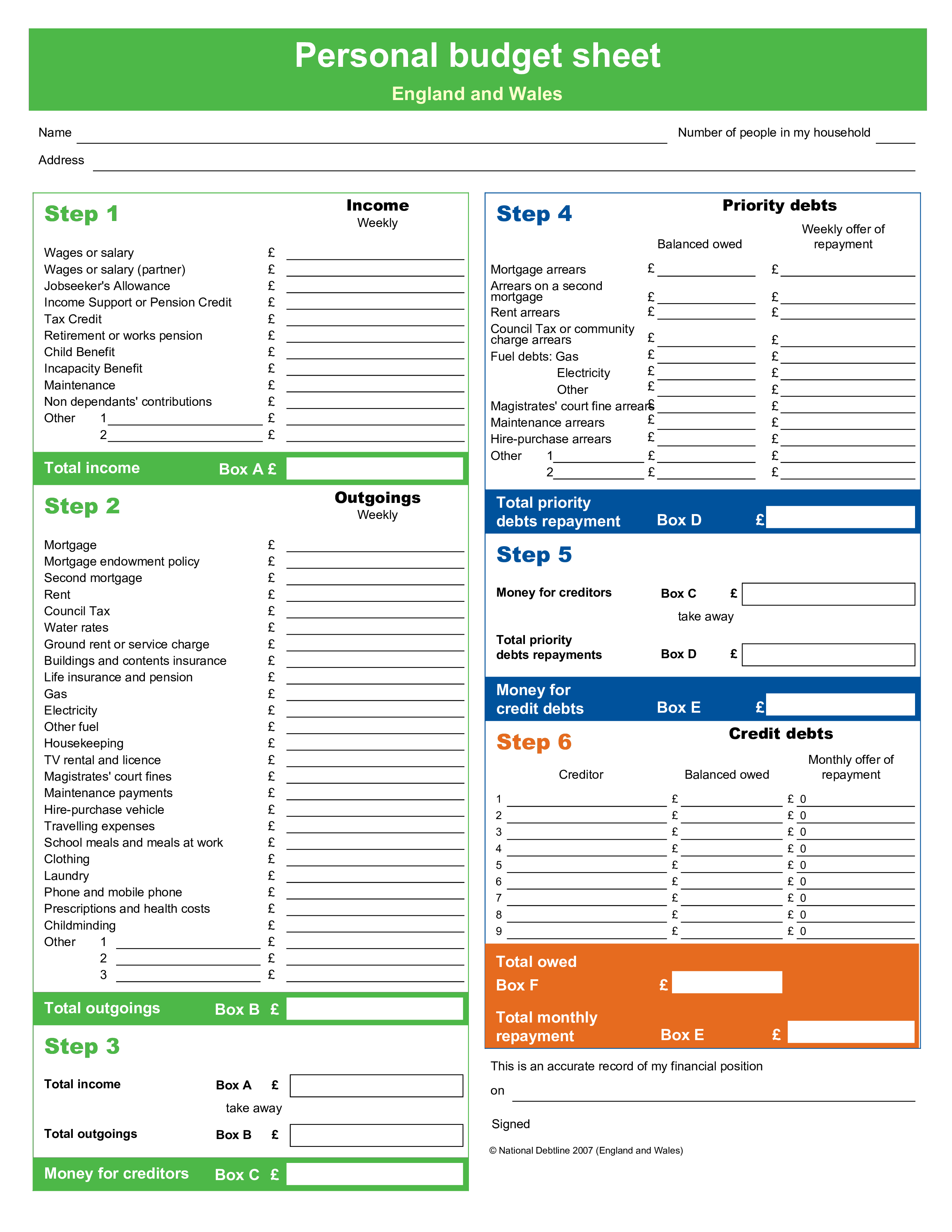 Personal Budget Form Templates At Allbusinesstemplates