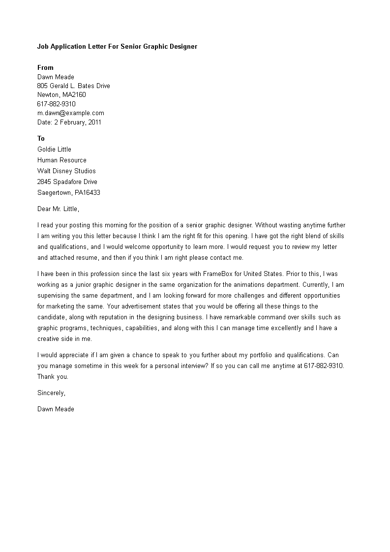 job application letter designer