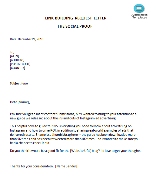 link building letter the social proof modèles