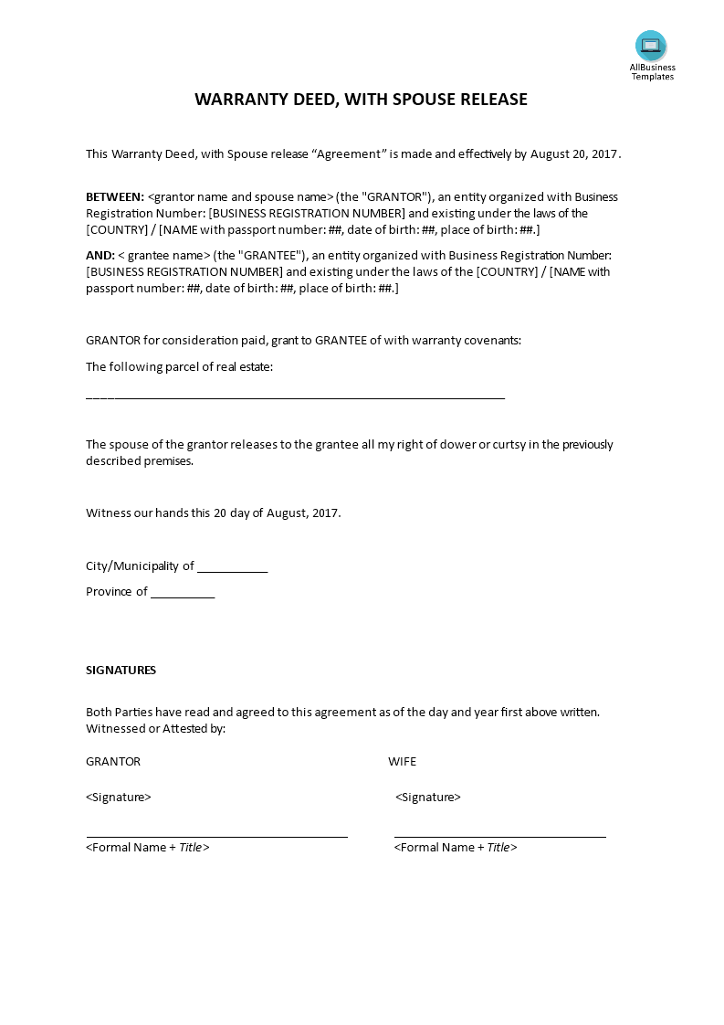 warranty deed with spouse release template