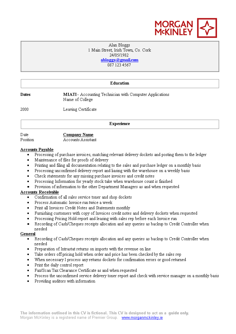 cv assistant account manager template