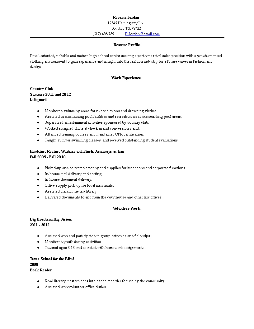 High School Graduate Resume template 模板