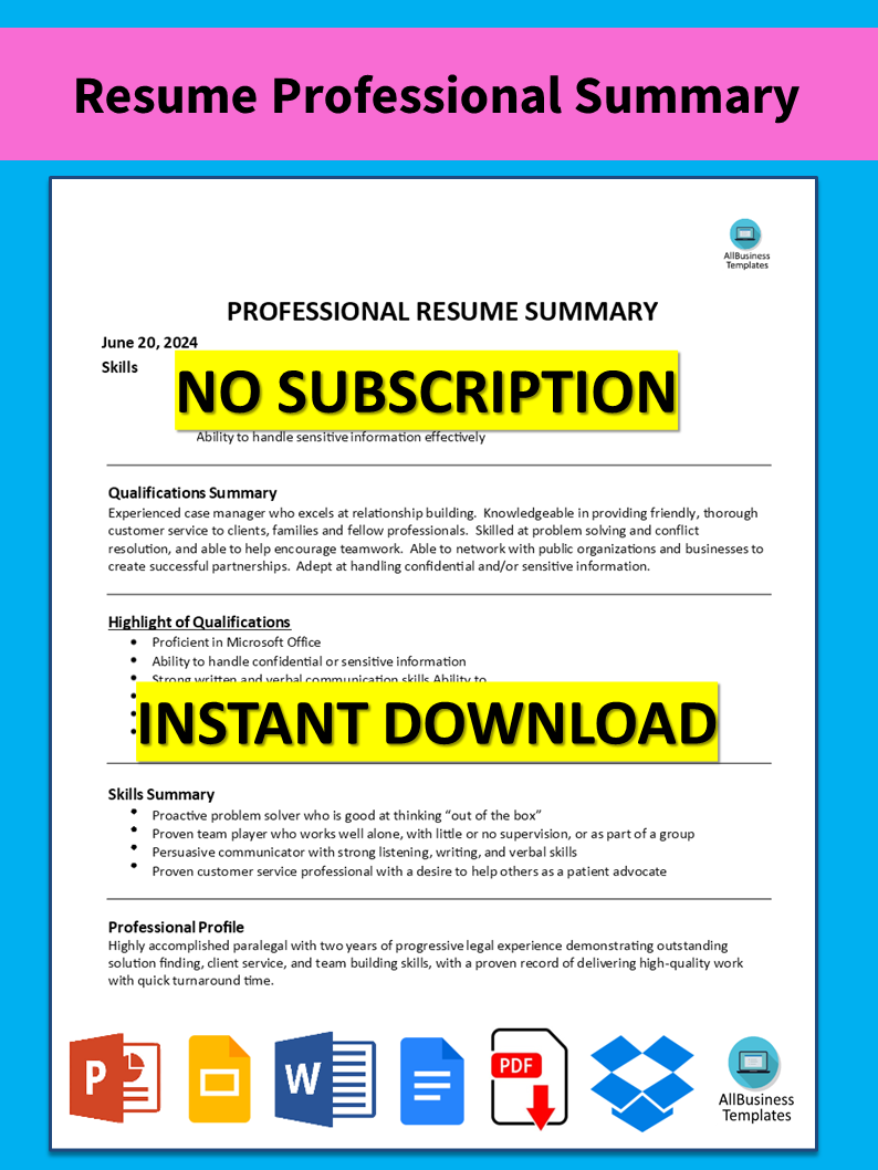 resume professional summary template