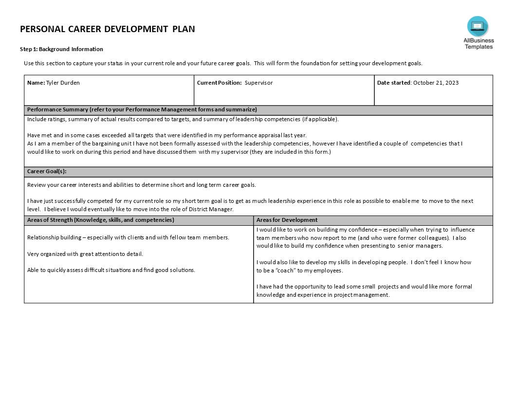 Personal Career Development Plan  Templates at