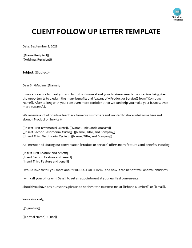 Client Follow Up Letter 模板