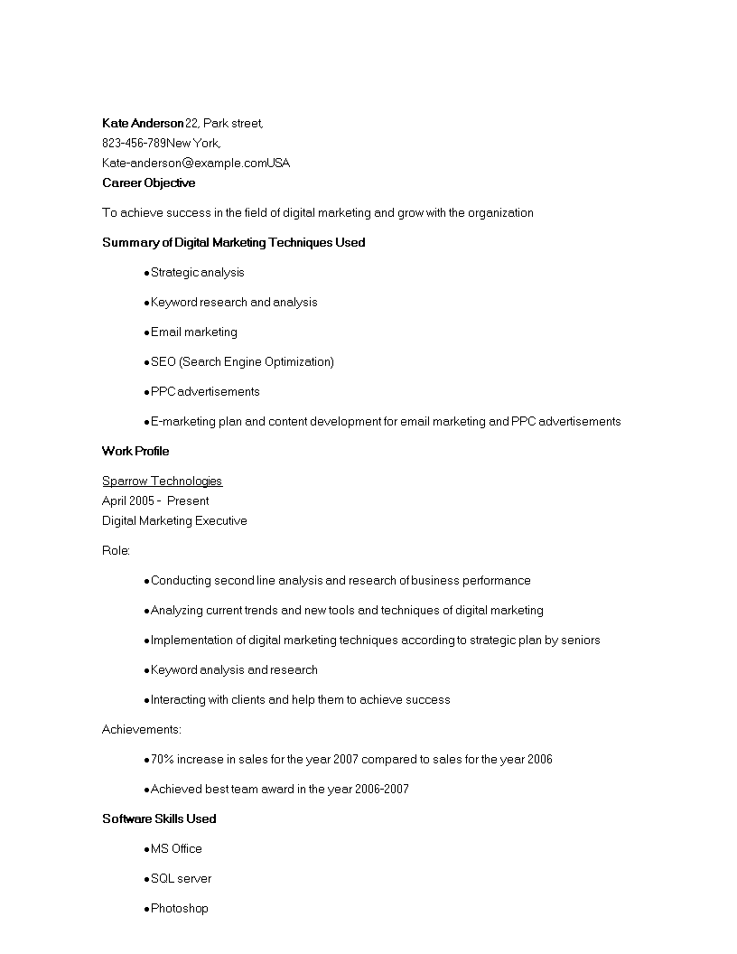 Digital Marketing Executive Resume template main image