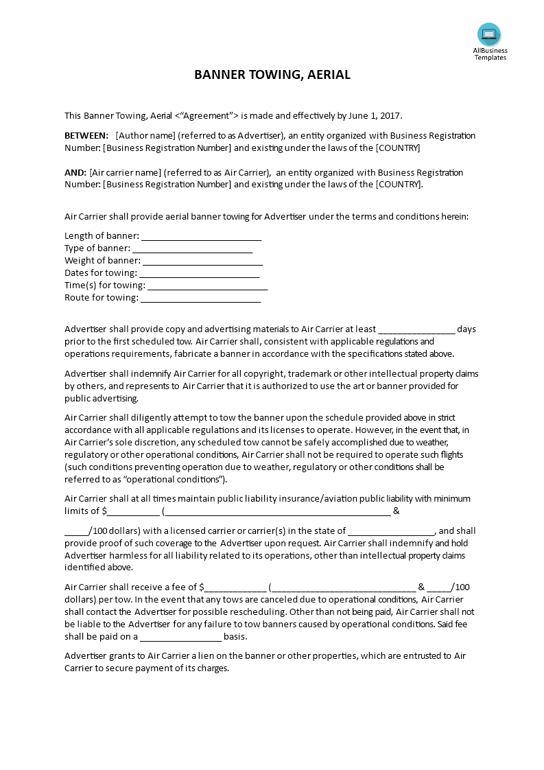 aerial banner towing agreement template