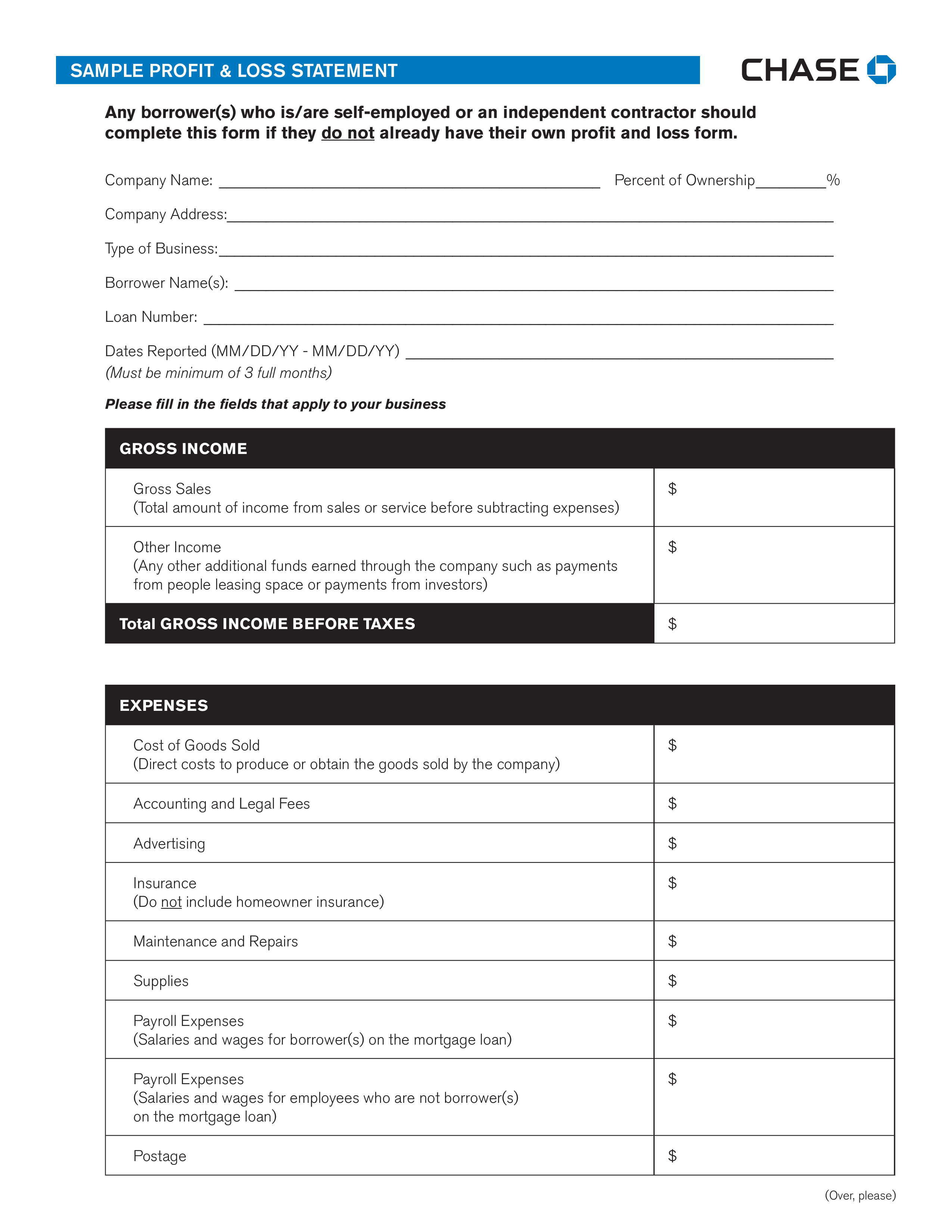 profit and loss statement of bank template